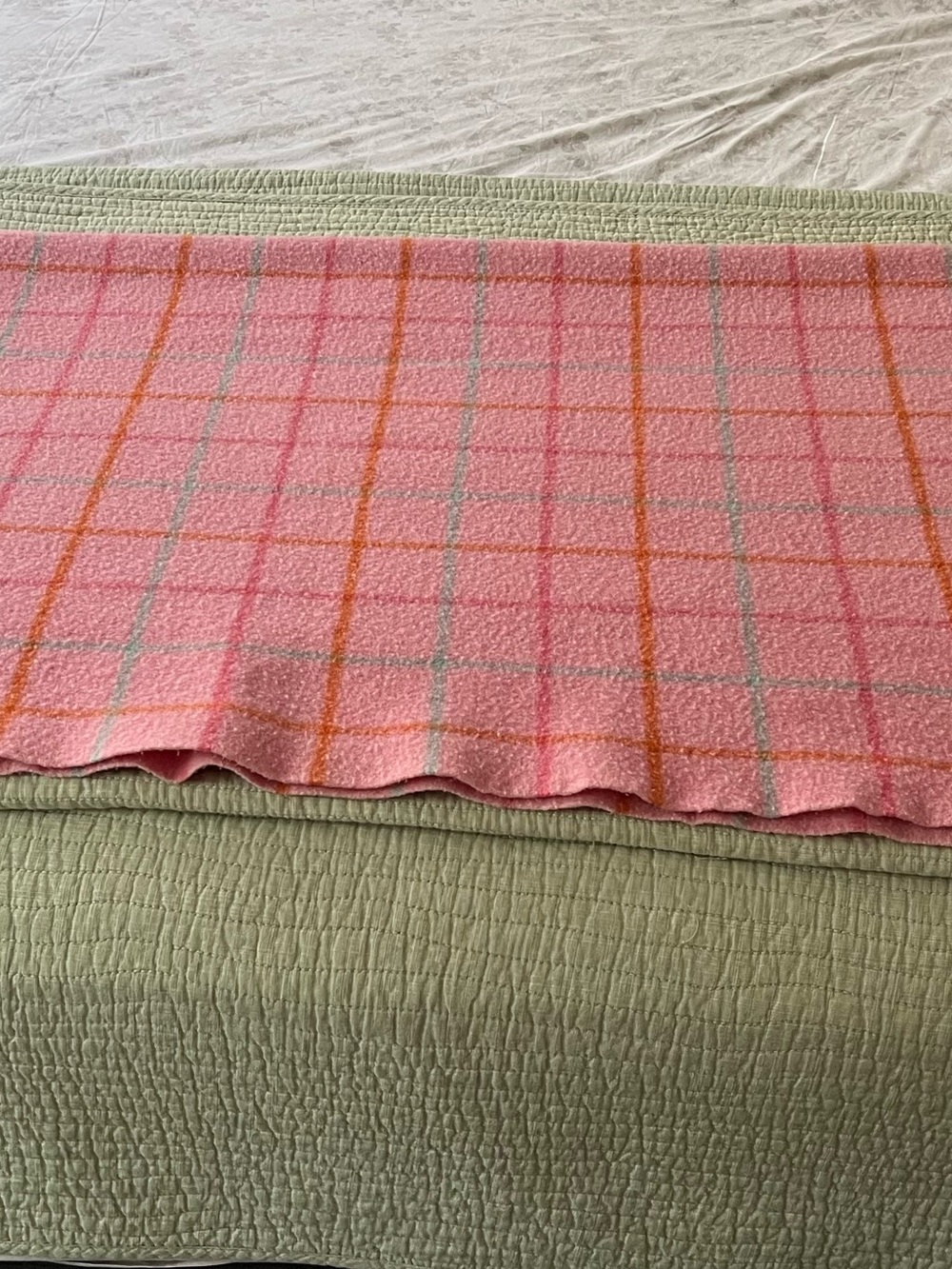 Pink Windowpane Wool Throw Blanket - Picture 5 of 5